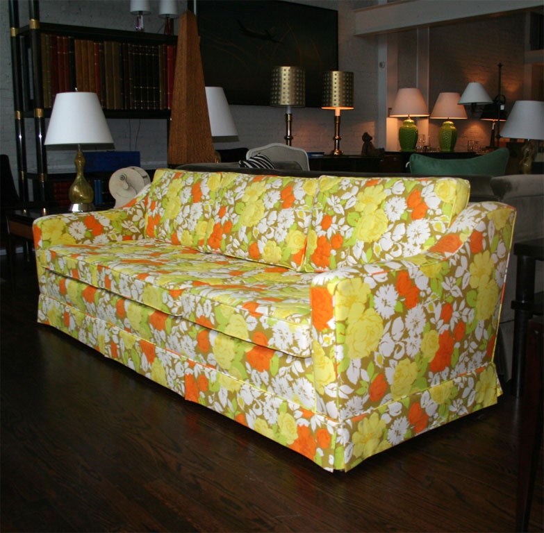 Original green,orange, yellow, white and tan floral fabric,seat and back cushion quilted