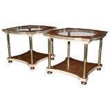 Vintage Pair of Burl wood and Brass End tables