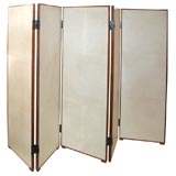 A 5 panel wood and parchment folding screen