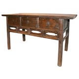 Antique Solid walnut side table with 3 drawers