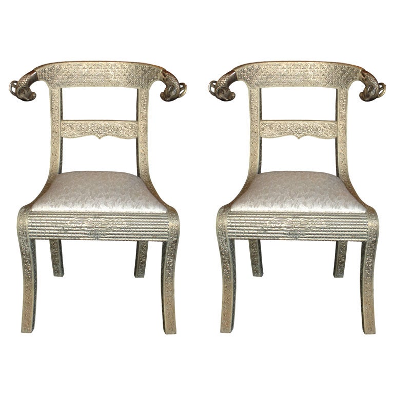 Pair of Anglo Indian Metal Clad Regency Style Chairs