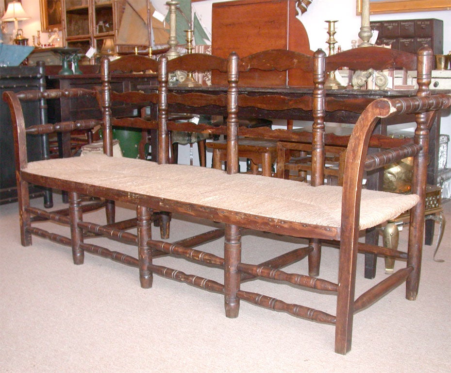 Very Pretty Long Rush,Four Seater Bench from France.Original Finish. Great Patina.