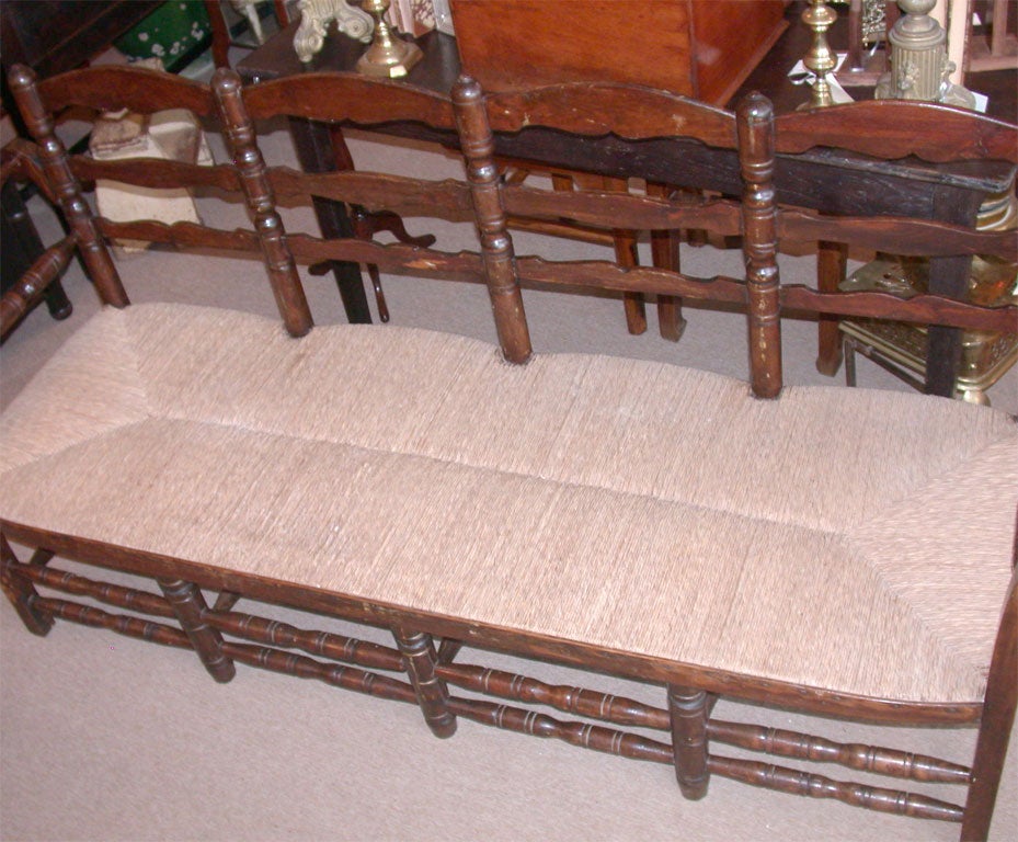19th Century Antique French  Rush Seat Long Bench