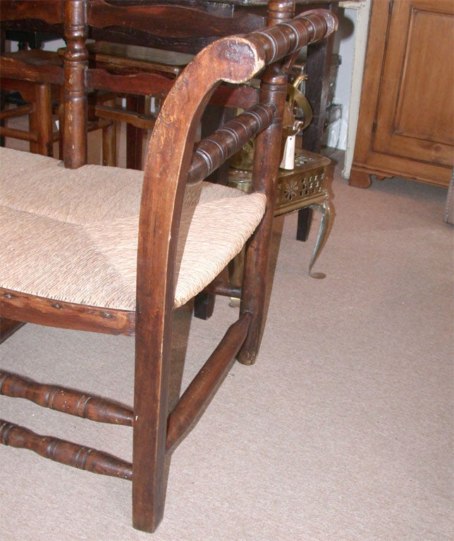 Wood Antique French  Rush Seat Long Bench