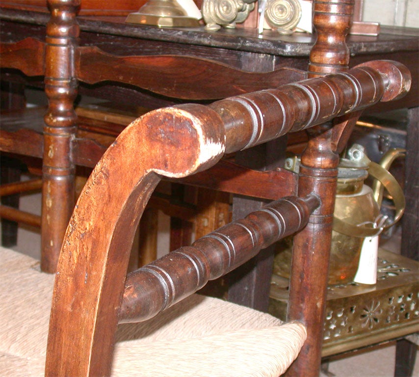Antique French  Rush Seat Long Bench 1