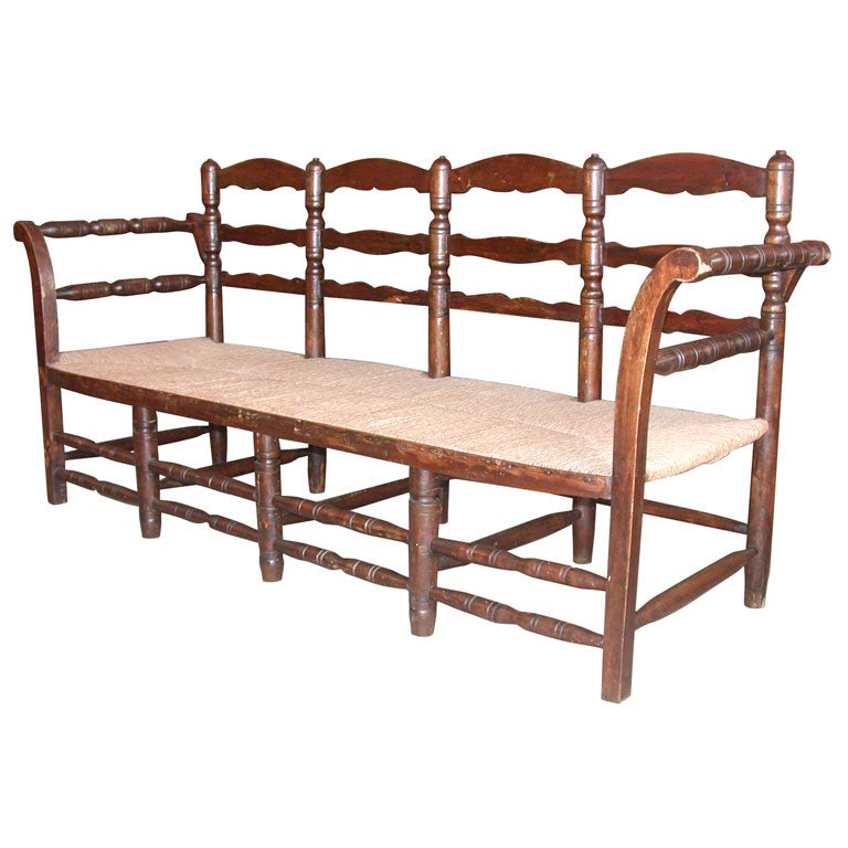 Antique French  Rush Seat Long Bench