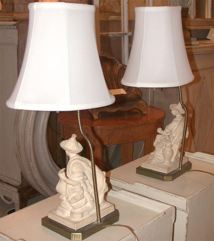 Pair of Chinese Chalkware Figural Lamps 6