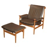 Finn Juhl "Bwana" Easy Chair and Ottoman in Teak and Leather