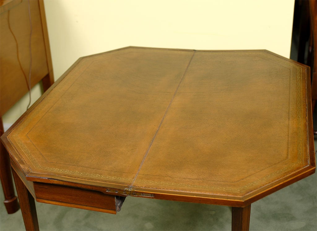 Mahogany Inlaid Octagonal Card Table, with leather interior, c. 1790 For Sale