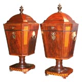 Fine Pair of Mahogany Satinwood Inlaid Urns, ca 1806