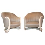 Pair of  Creme Lacquered Swan Chairs in manner of Eileen Gray