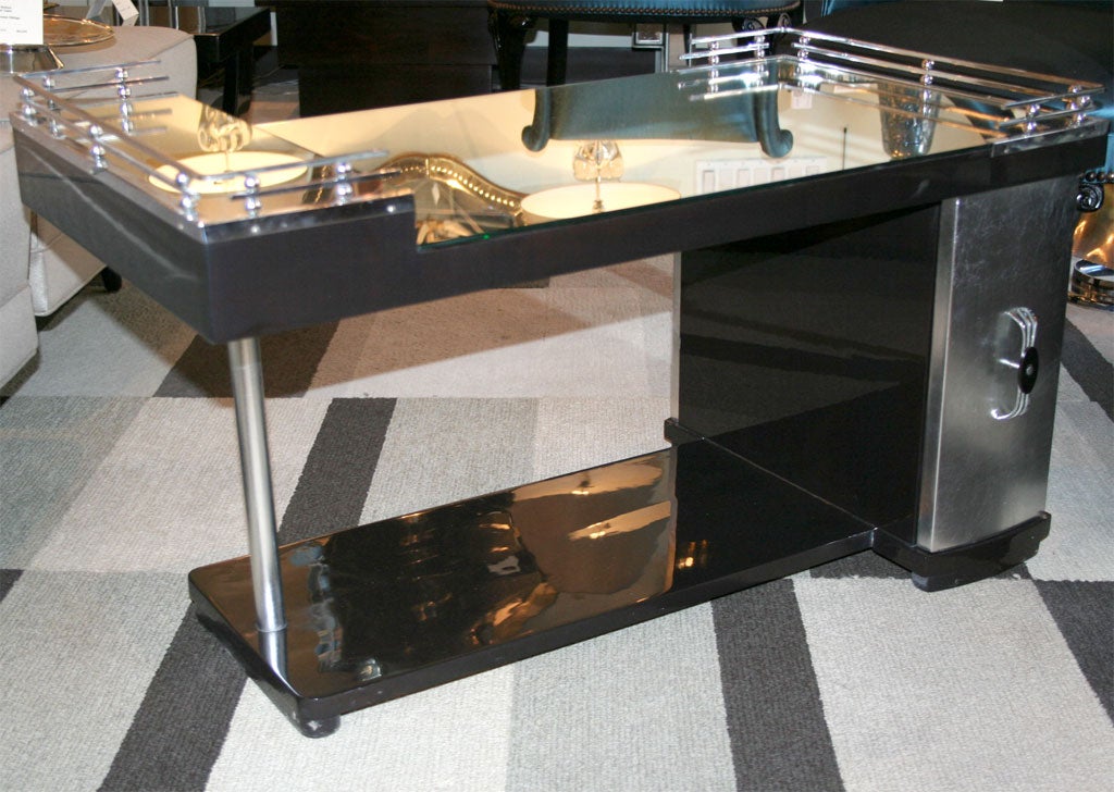 Art Deco Ebonized Walnut & Silverleaf Cocktail Table