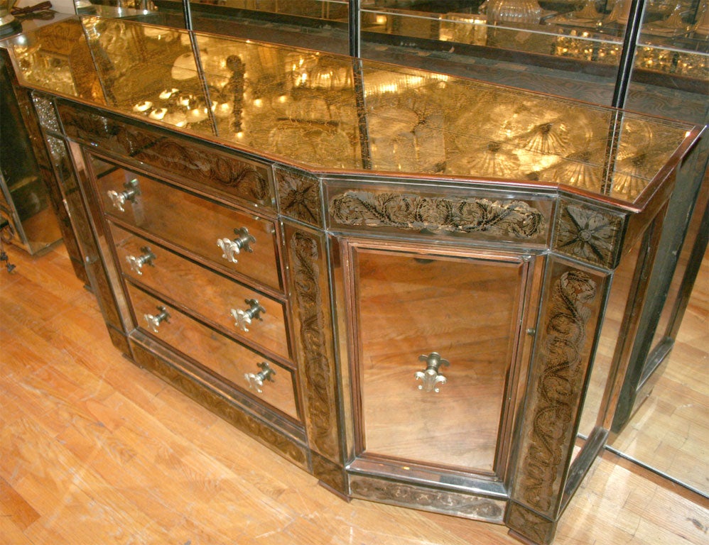 Verre eglomise, wood sideboard