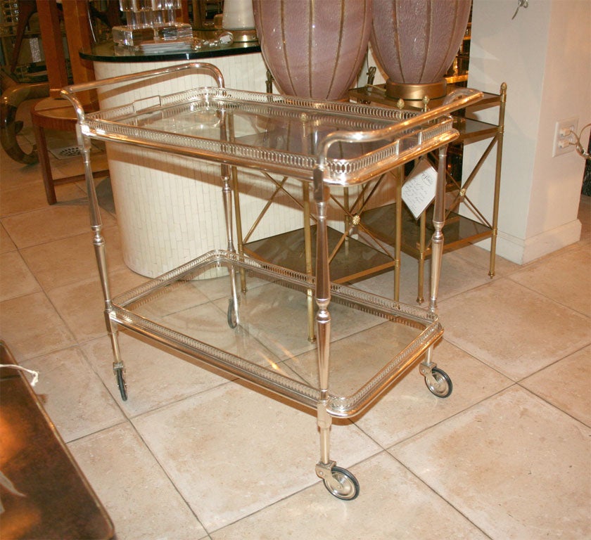 Silver-plated two-tier serving trolley