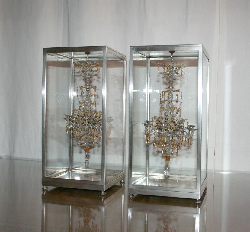 Pair of miniature rock crystal chandeliers