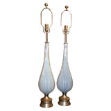 Pair of Lilac Barovier & Toso Fluted Murano Glass Lamps