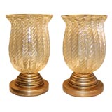 Pair of Barovier Glass Urn Lamps on Gold Leaf Bases