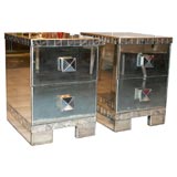 Pair of Art Deco Mirrored and Silver Leaf Nightstands