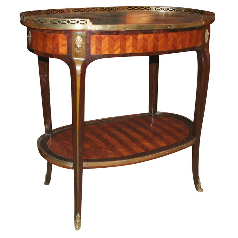 Fine Louis XV Oval Leather Top One Drawer Side Table, ca 1760
s