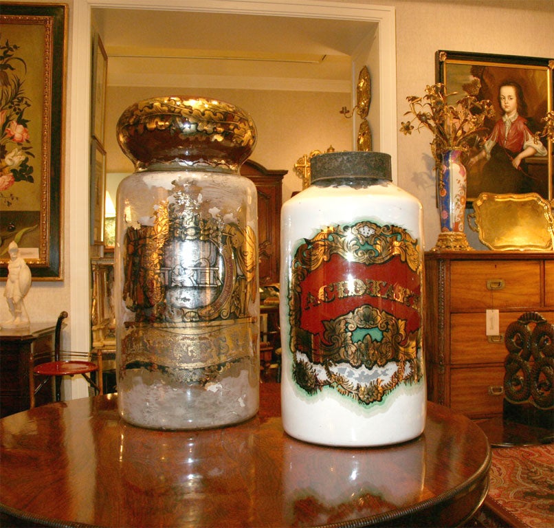 Two Fine & Large Parcel Gilt Glass Pharmacy Jars, 19th Century