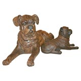 Recumbent Terracotta Figures of a Bulldog and a Pug