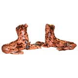 Rare Glazed Redware Recumbent Hound Inkstands