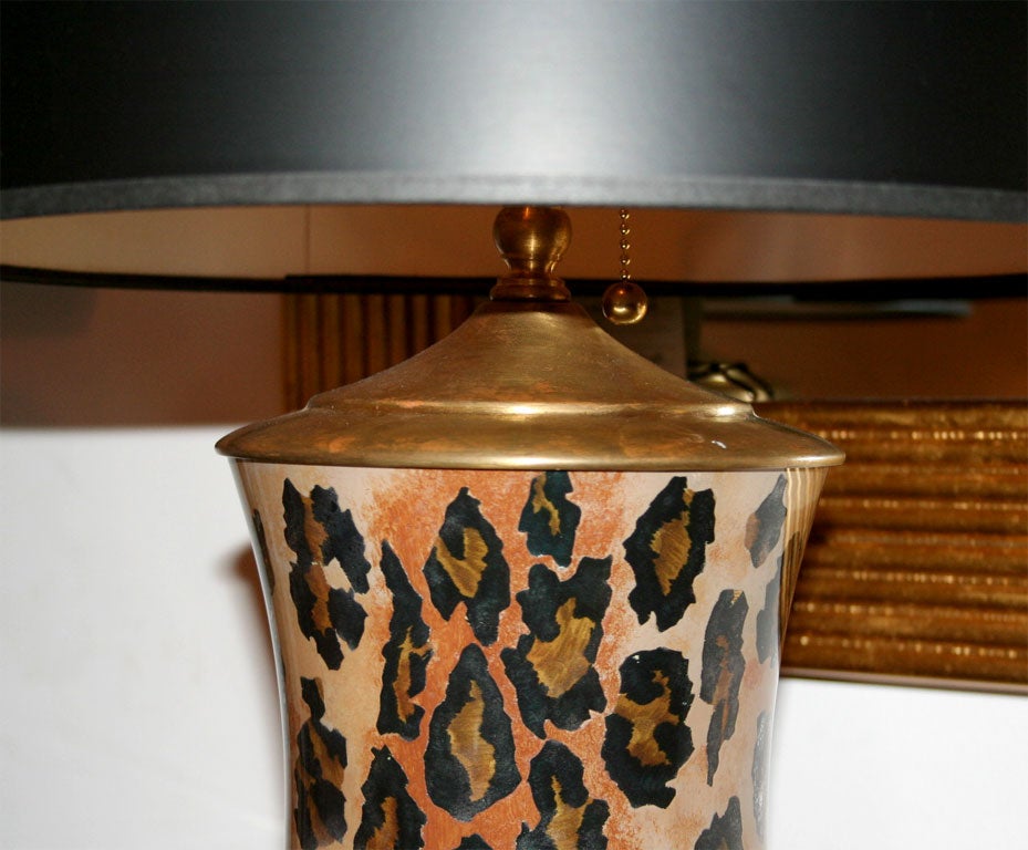 Pair of Leopard Print Glass Lamps For Sale 1