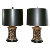 Vintage Pair of Leopard Print Glass Lamps
