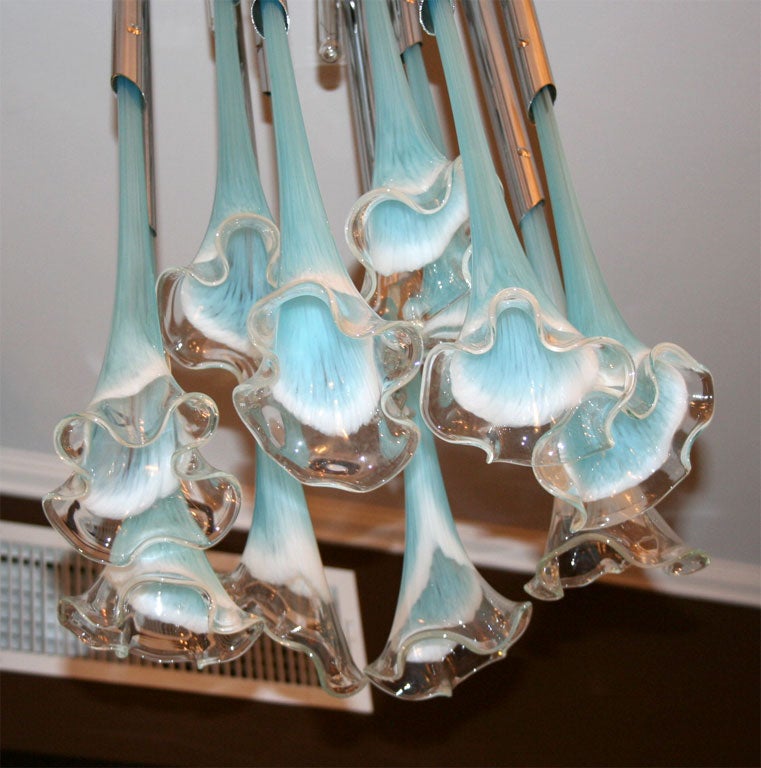 Turquoise Glass and Chrome Light Fixture In Excellent Condition In New York, NY