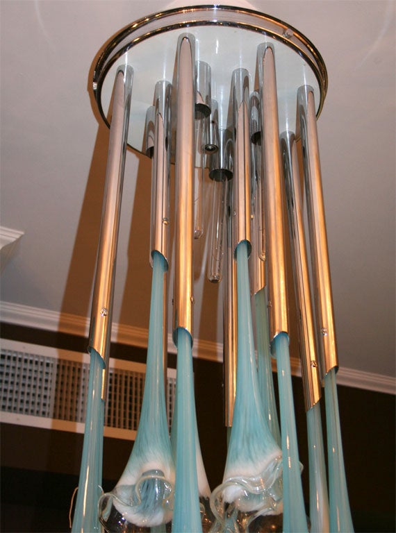 Late 20th Century Turquoise Glass and Chrome Light Fixture