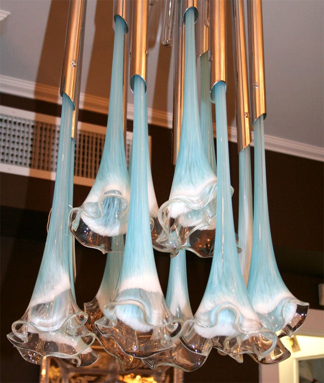 Turquoise Glass and Chrome Light Fixture 1