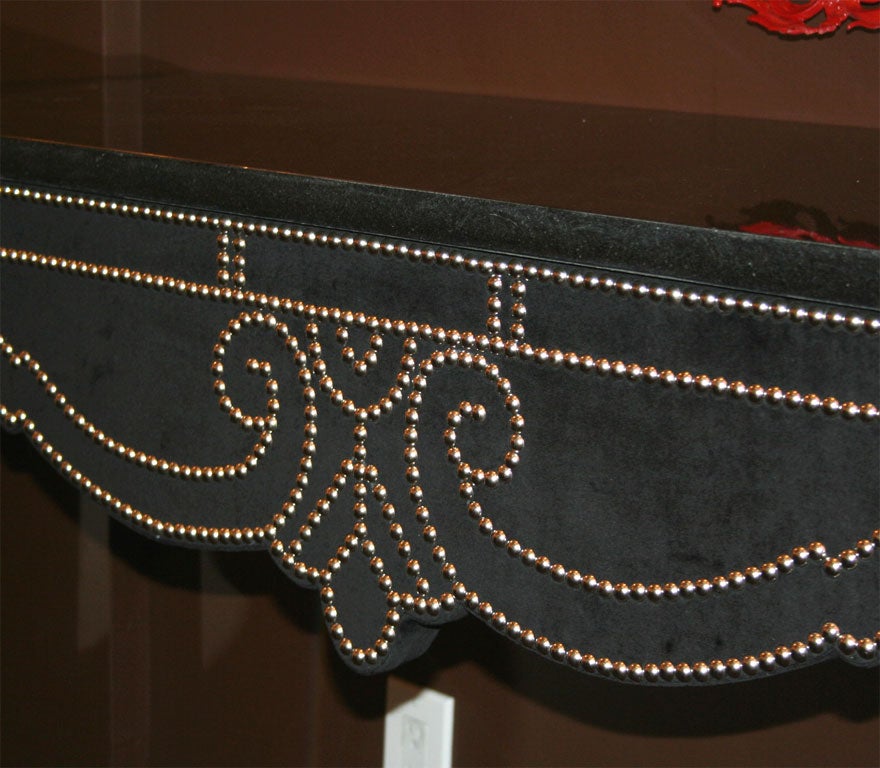 Contemporary Custom Black Velvet Console with Nickel Nailhead Detailing