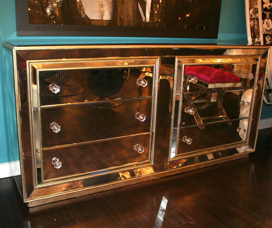 1940's style Smoked Mirrored Dresser with Gold Leaf Wood Trim
