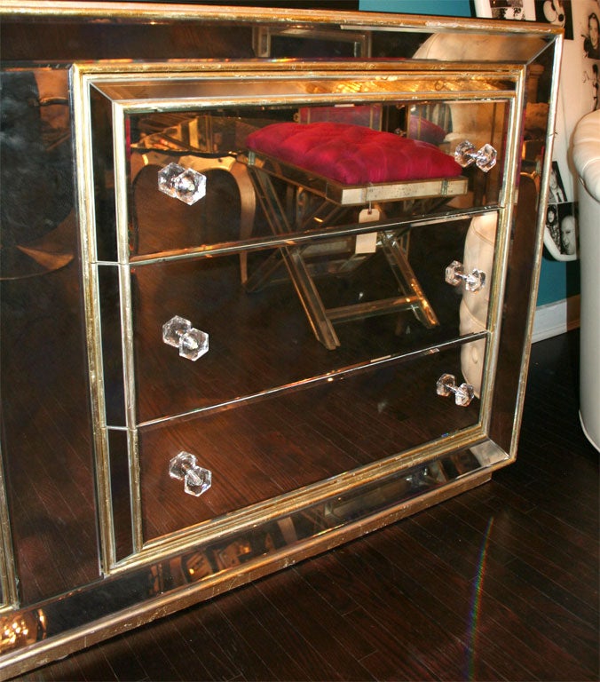 Custom Smoked Mirrored Dresser With Gold Leaf Wood Trim 1