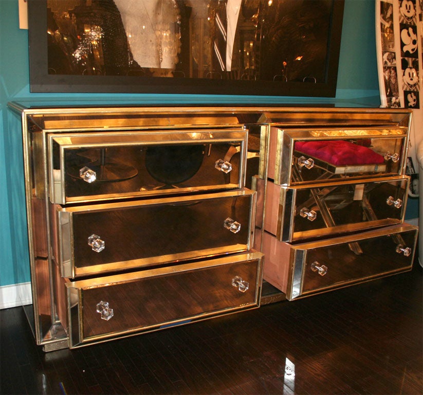 Custom Smoked Mirrored Dresser With Gold Leaf Wood Trim 2