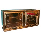 Custom Smoked Mirrored Dresser With Gold Leaf Wood Trim