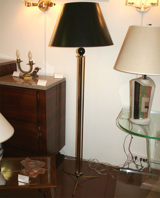 Brass & Black Lacquer Floor Lamp
