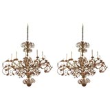 Pair of 12 light Gilt Iron Italian Chandeliers