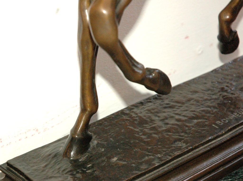 French Bronze horse and jockey statue, signed E. Bonheur