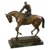 Bronze horse and jockey statue, signed E. Bonheur