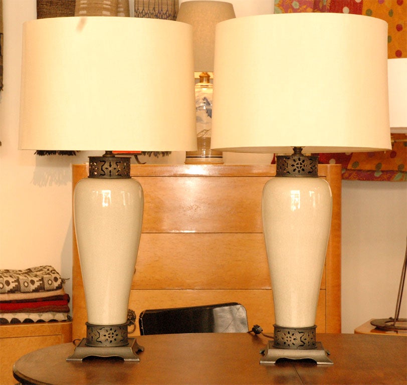 Pair of Vintage Crackle Glaze Lamps