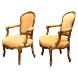 Pair of Louis XV Style Gilt and Painted Fauteuils, Circa 1880