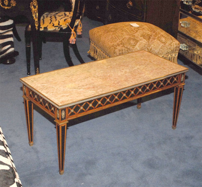 Louis XVI-Style Ebonized and Marble-Top Cocktail Table