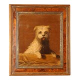 Charming Oil on Panel Painting of a White Terrier
