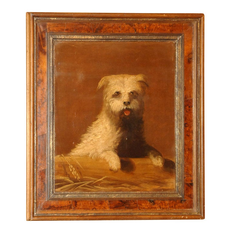 Charming Oil on Panel Painting of a White Terrier For Sale