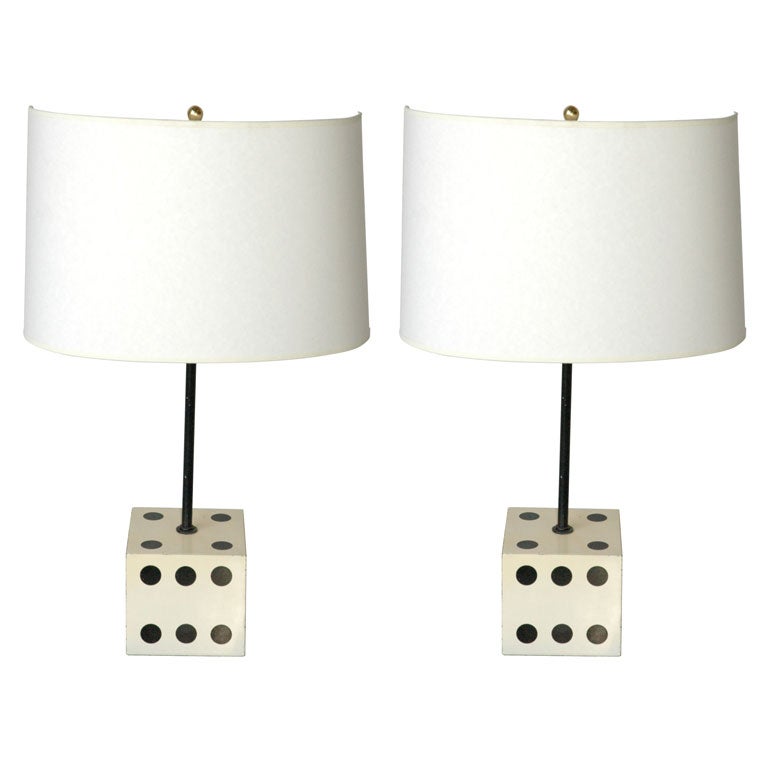 Pair of Enameled Black & White Dice Lamps