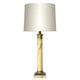 Faux-Marbre Painted Column Lamp with Brass Fittings
