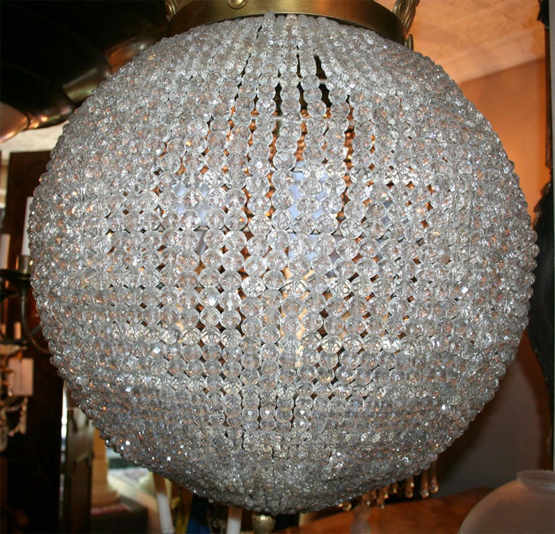 Large Beaded Crystal Lantern In Good Condition In New York, NY
