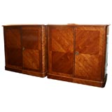 Pair of late 19th C narrow cabinets in book matched parquetry Pair of late 19th C narrow cabinets in book matched parquetry