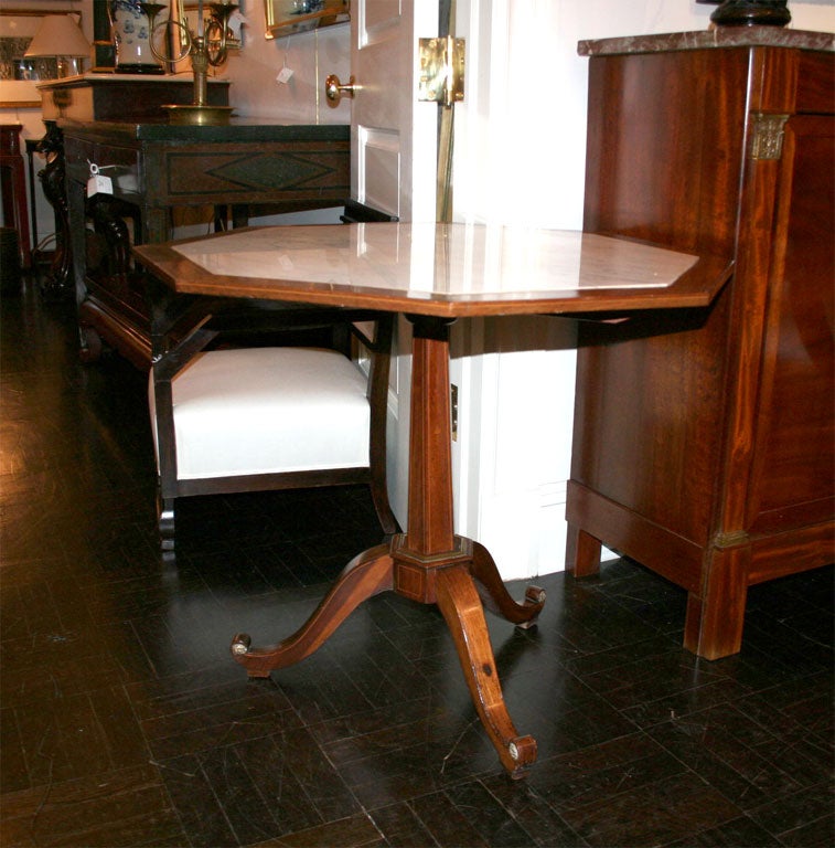 19th Century mahogany octagonal table with white marble top